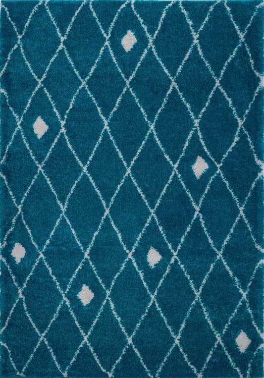 Victoria Trellis Turquoise Ivory Shaggy Area Rug - 