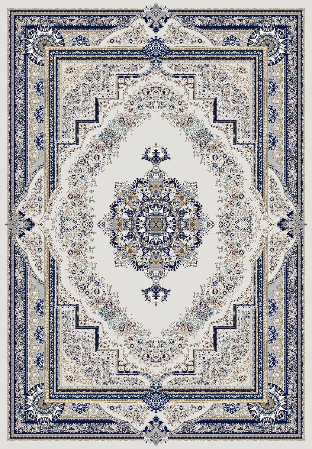 Traditional Blue and Grey Flat Pile Area Rug