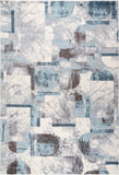 Blue Brown Ivory Geometric Abstract Rustic Modern Contemporary Living Room Area Rug