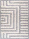 Grey Off White Straped Fluffy Shaggy Minimalistic Area Rug For Living Room, Bedroom