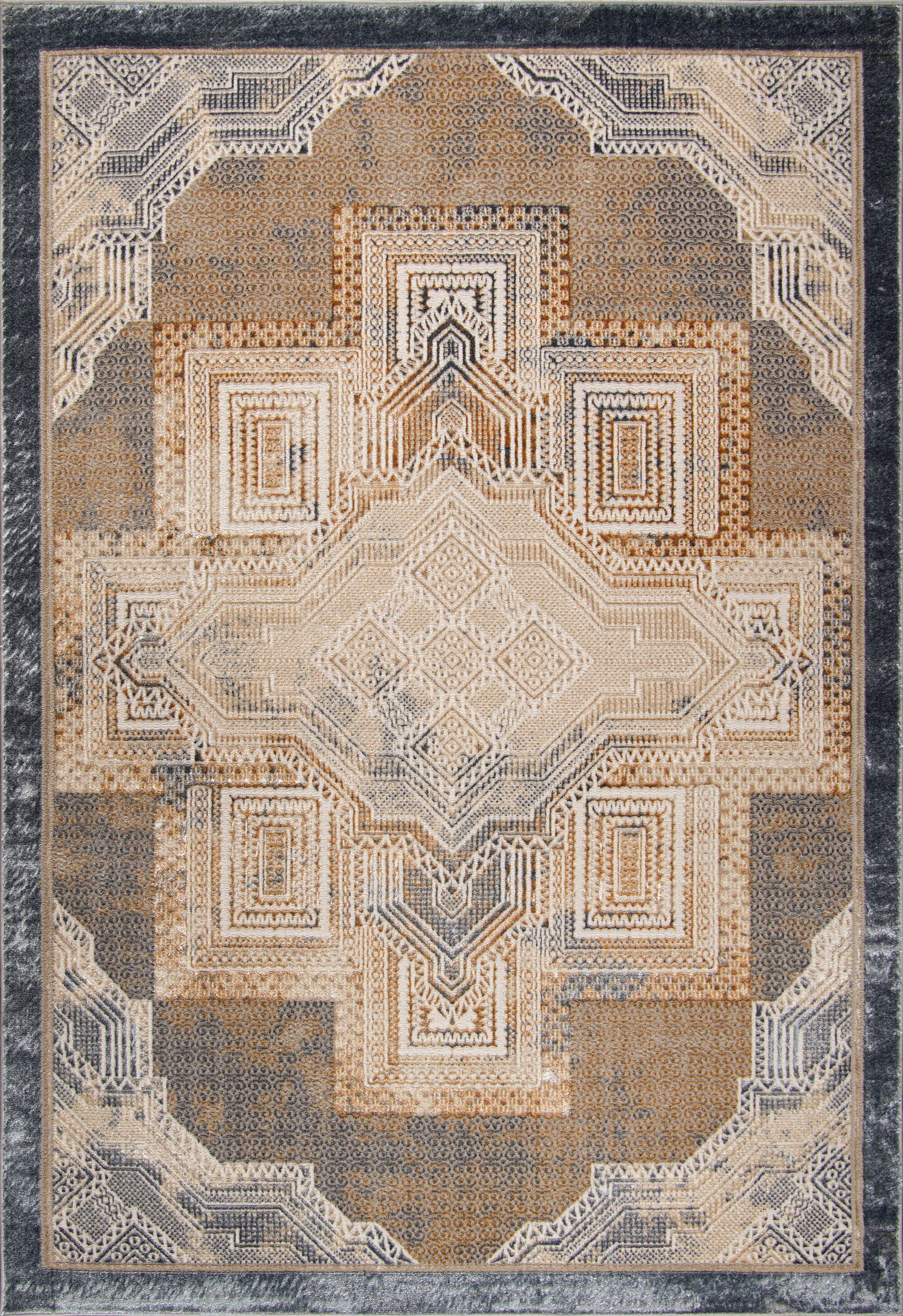 beige brown silver grey metalic traditional geometric contemporary area rug 2x8, 3x10, 2x10 ft Long Runner Rug, Hallway, Balcony, Entry Way, Kitchen, Stairs