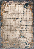 Beige Brown Silver Blue Metalic Abstract Modern Contemporary Minimalistic Bordered Area Rug