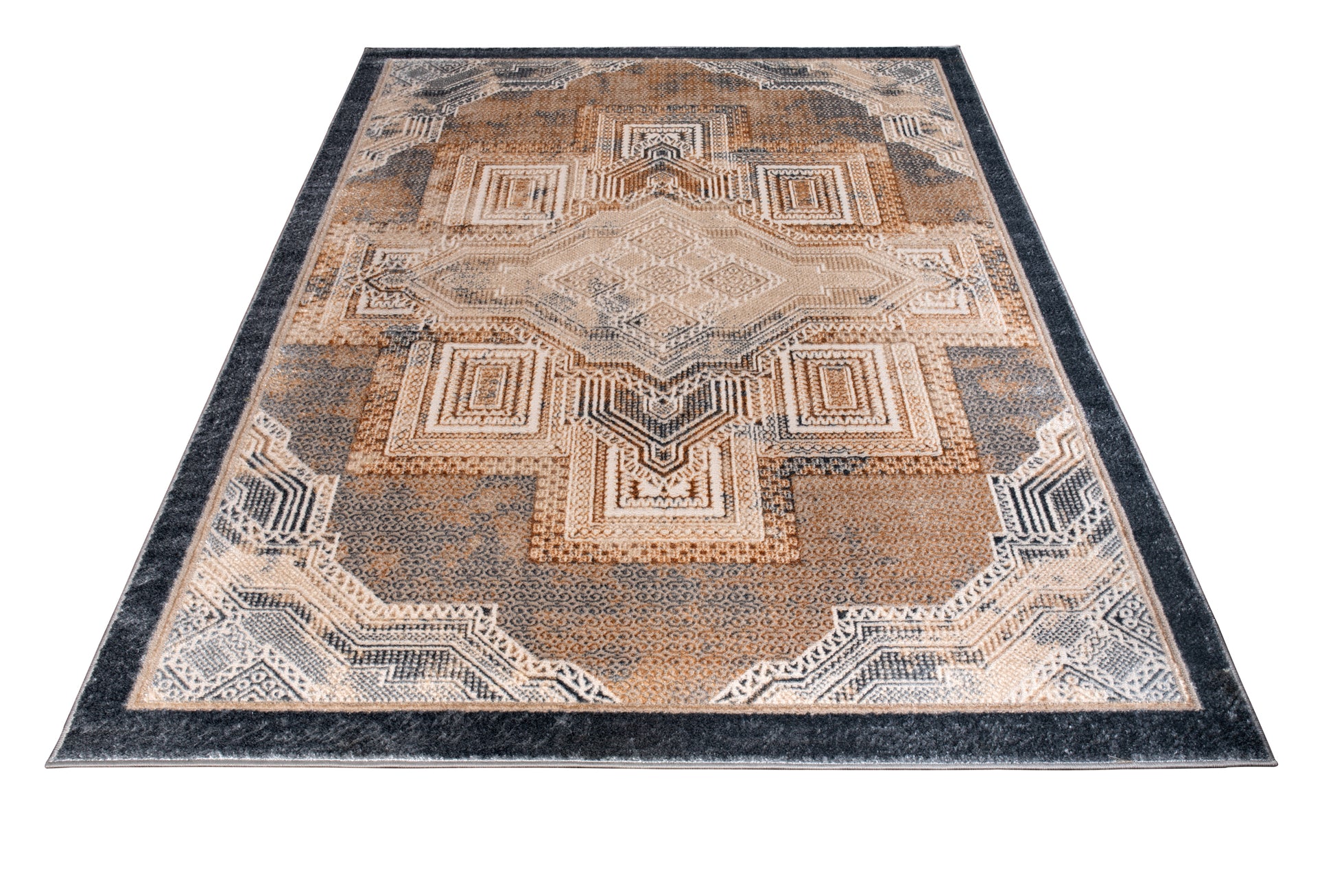 beige brown silver grey metalic traditional geometric contemporary area rug 6x8, 6x9 ft Living Room, Bedroom, Dining Area, Kitchen Carpet