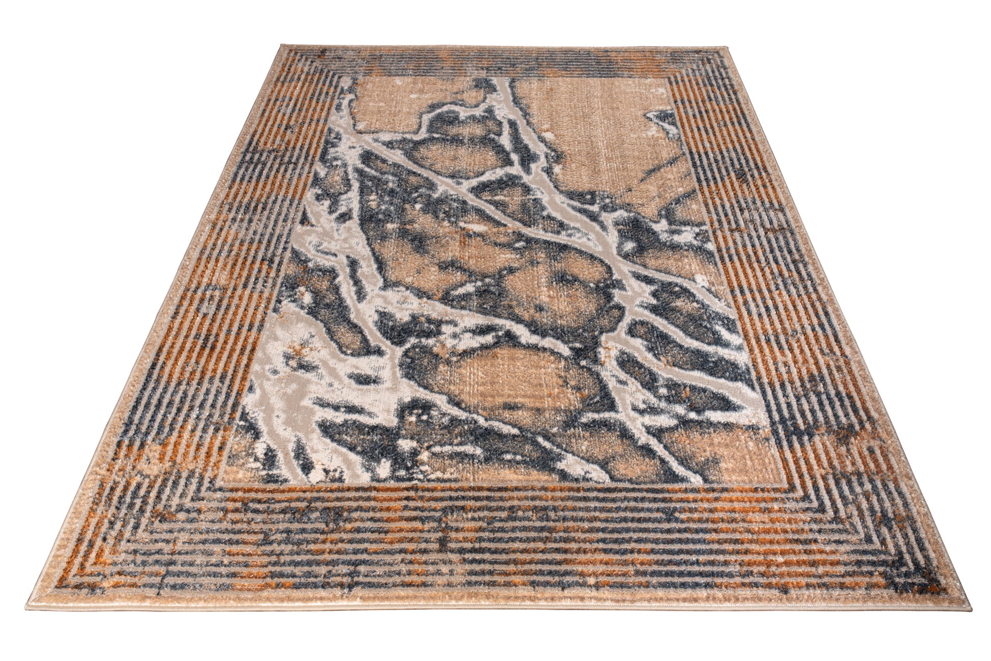 beige brown grey metalic abstract modern contemporary marble pattern bordered area rug 6x8, 6x9 ft Living Room, Bedroom, Dining Area, Kitchen Carpet
