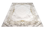 Grey Gold Abstract Bordered Luxury Modern Contemporary Area Rug