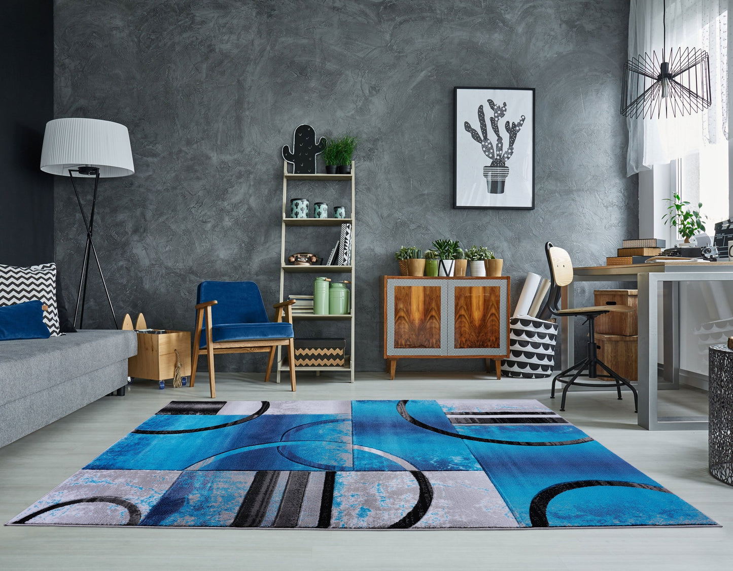 ladole rugs adonis collection geometric turquoise black and grey polypropylene area rug 2x8, 3x10, 2x10 ft Long Runner Rug, Hallway, Balcony, Entry Way, Kitchen, Stairs