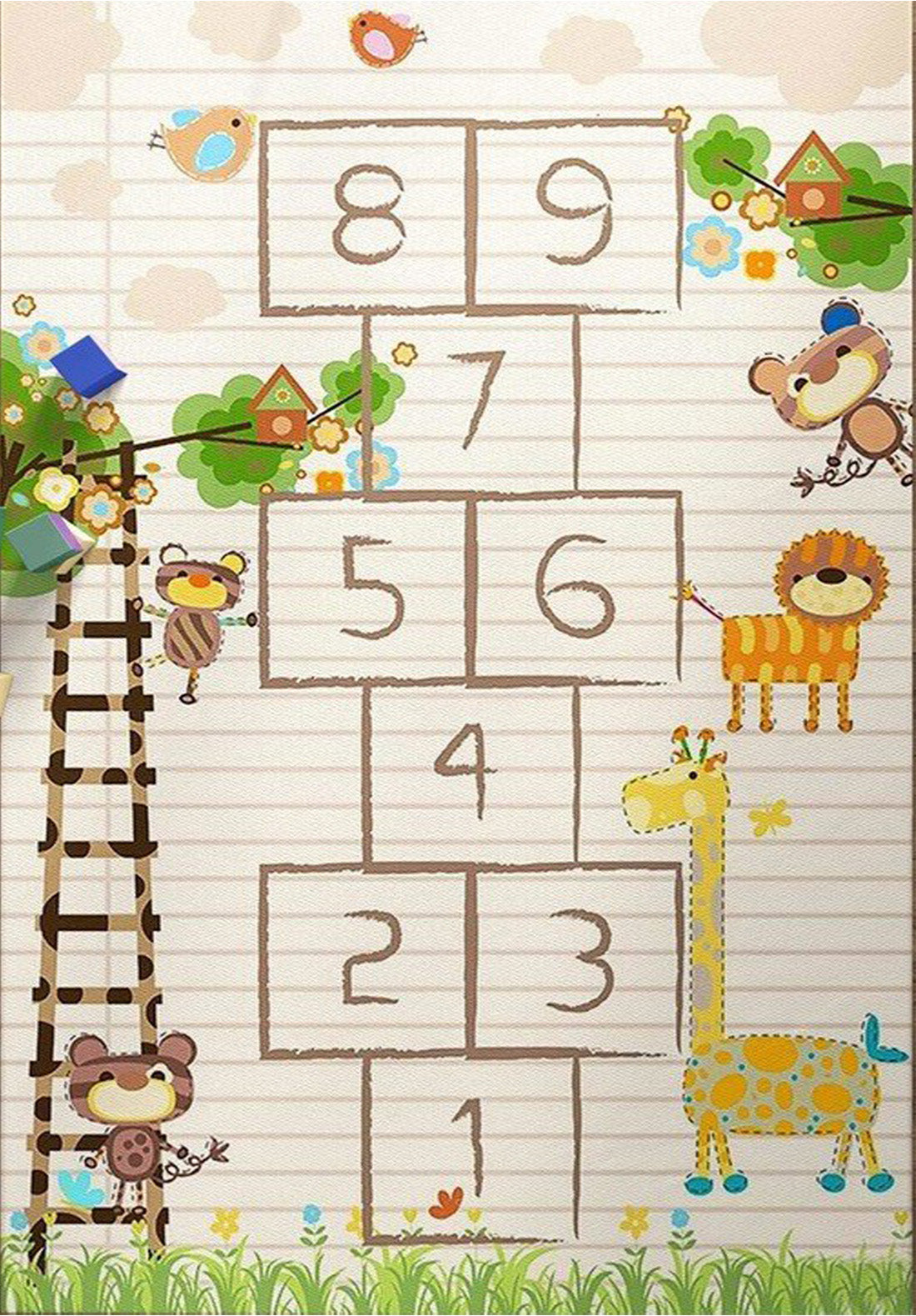 Tremont Flatweave Hopscotch Game Numbers Kids Area Rug.