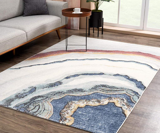 blue ivory red marble pattern lava modern abstract area rug for living room bedroom 2x5, 3x5 Runner Rug, Entry Way, Entrance, Balcony, Bedside, Home Office, Table Top